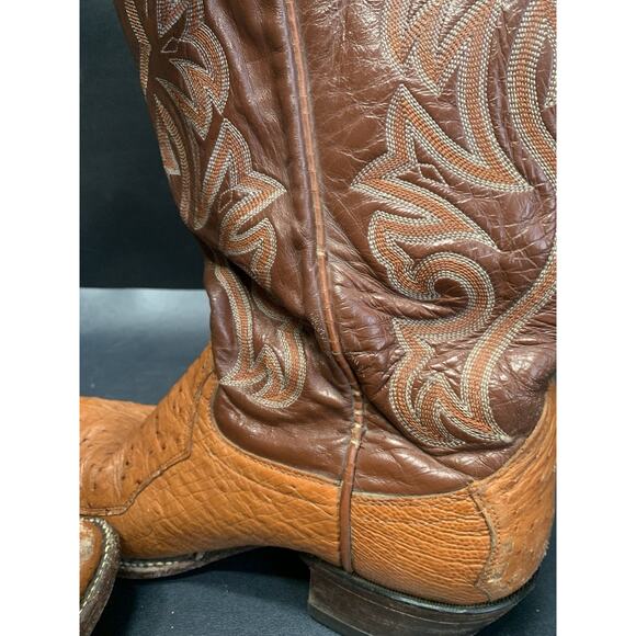 Vintage Ostrich Leather Cowboy Boots 11 D Western Embroidery main image 6